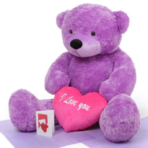 3.5 feet big purple teddy bear with pink I Love You Heart